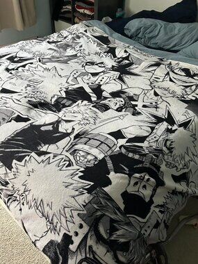 Black and White Bakugo Print Throw Blanket